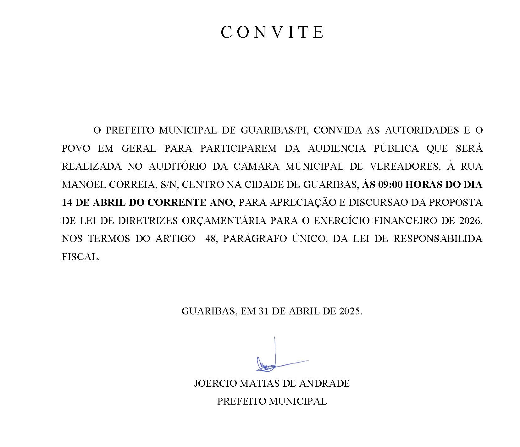 Convite LDO 2026